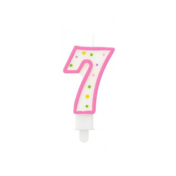 Świeczka cyferka z kropeczkami 7, 7.5 cm