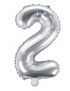 Balon foliowy Cyfra ''2'', 35cm, srebrny