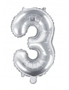 Balon foliowy Cyfra ''3'', 35cm, srebrny