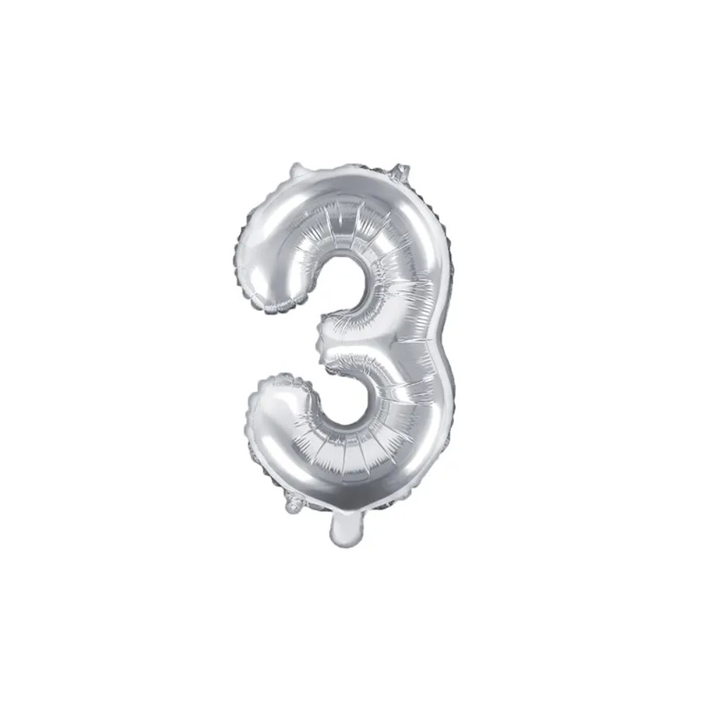 Balon foliowy Cyfra ''3'', 35cm, srebrny