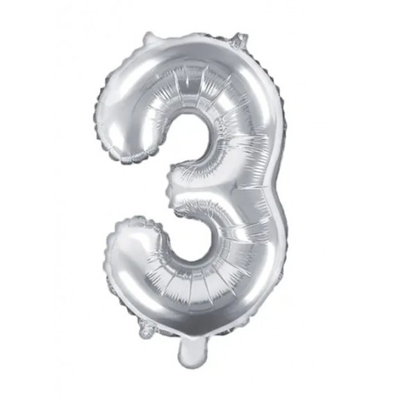 Balon foliowy Cyfra ''3'', 35cm, srebrny