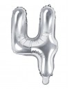 Balon foliowy Cyfra ''4'', 35cm, srebrny