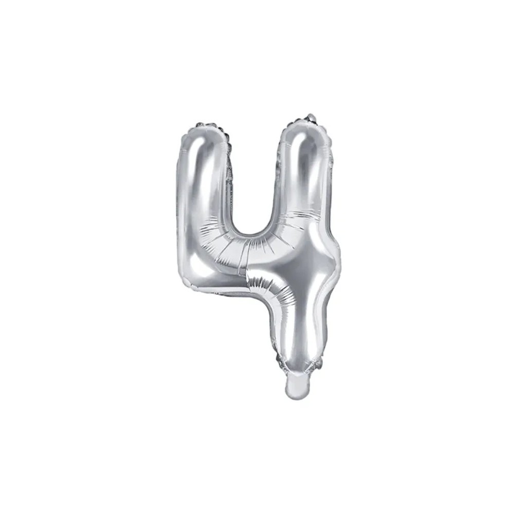Balon foliowy Cyfra ''4'', 35cm, srebrny
