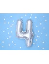 Balon foliowy Cyfra ''4'', 35cm, srebrny