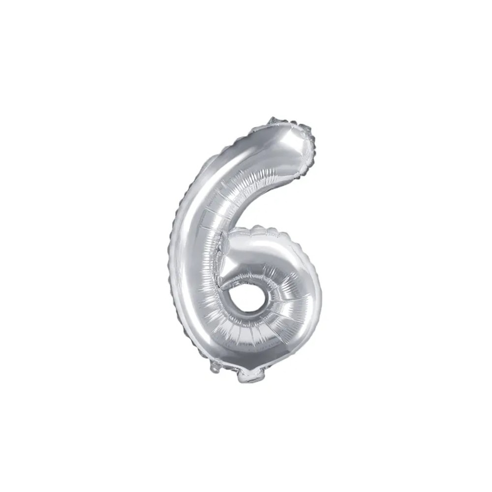 Balon foliowy Cyfra ''6'', 35cm, srebrny