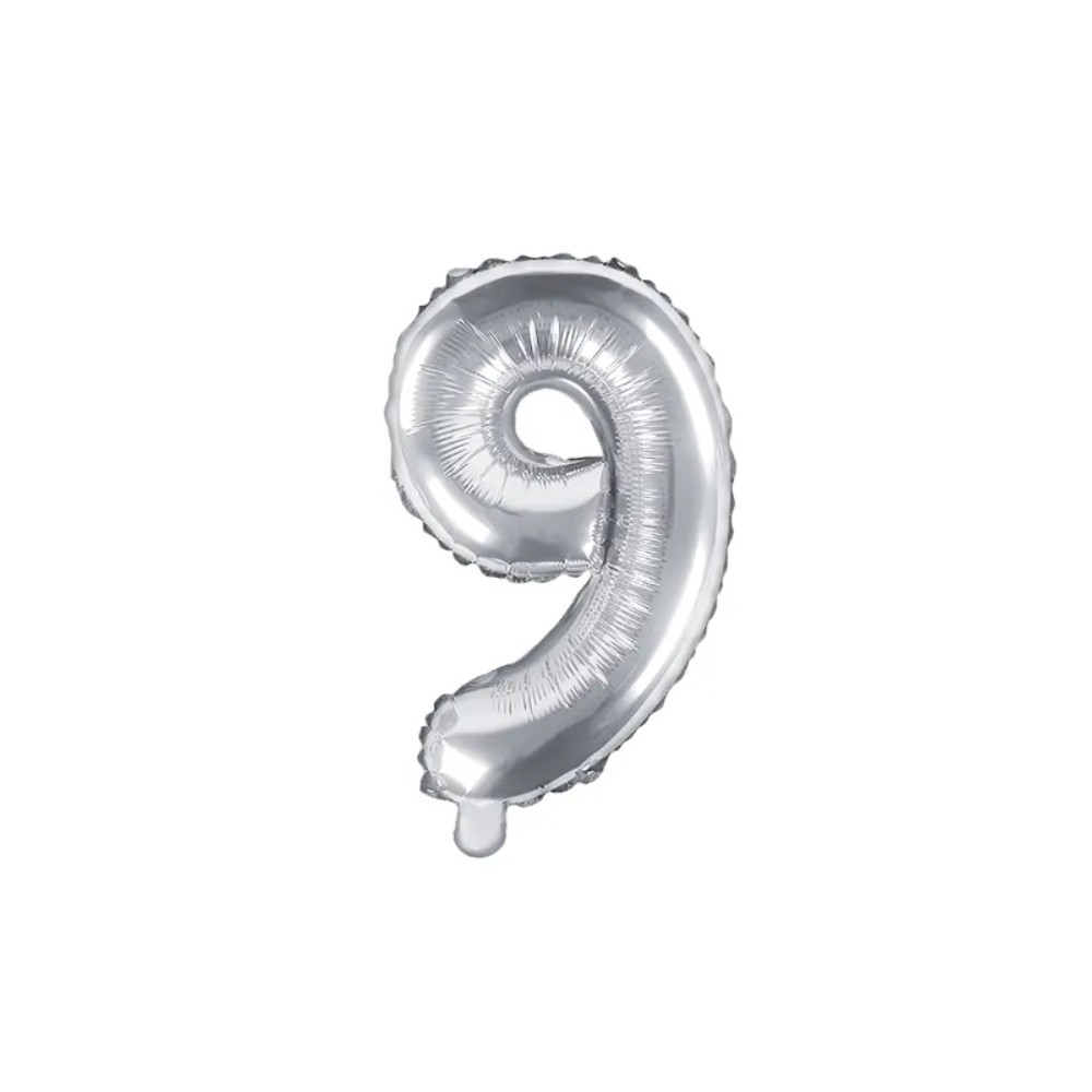 Balon foliowy Cyfra ''9'', 35cm, srebrny