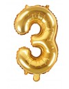 Balon foliowy Cyfra ''3'', 35cm, złoty