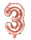 Balon foliowy Cyfra ''3'', 35cm, różowe złoto