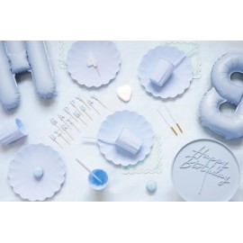 Topper akrylowy na tort Happy Birthday, mglisty niebieski, 16.5 cm