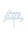 Topper akrylowy na tort Happy Birthday, mglisty niebieski, 16.5 cm