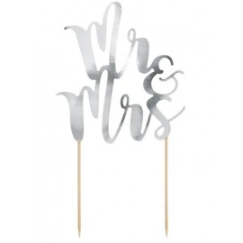 Topper na tort Mr&Mrs, srebrny