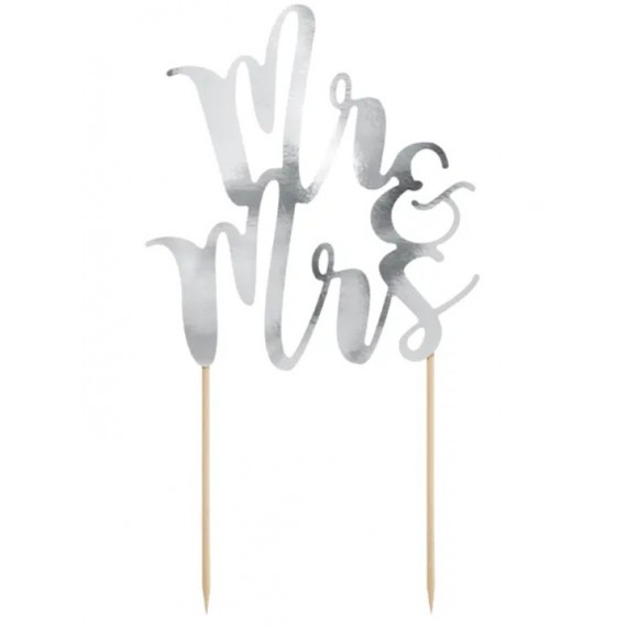 Topper na tort Mr&Mrs, srebrny
