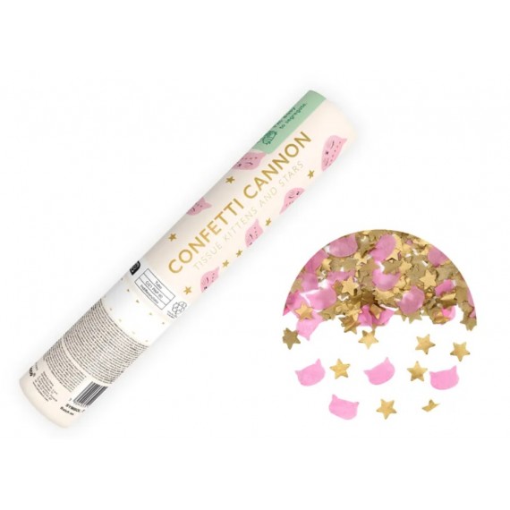 Tuba strzelająca gwiazdkami i konfetti w kształcie kotków, 20 cm