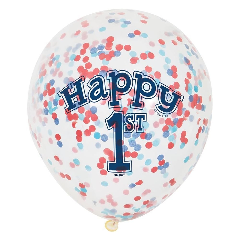 Balony lateksowe z konfetti Happy 1st