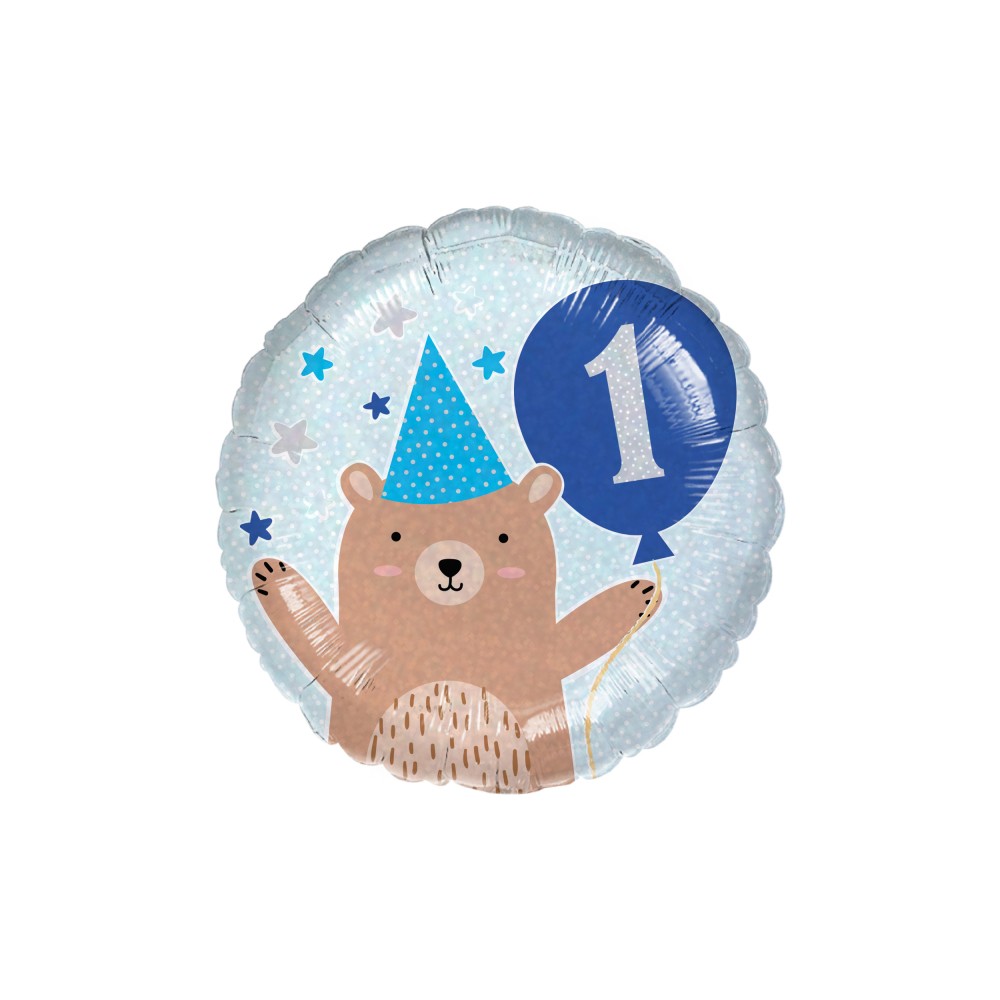 Balon foliowy 18'', 1st Birthday Cupcake Boy, holograficzny