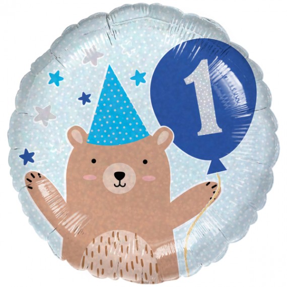 Balon foliowy 18'', 1st Birthday Cupcake Boy, holograficzny
