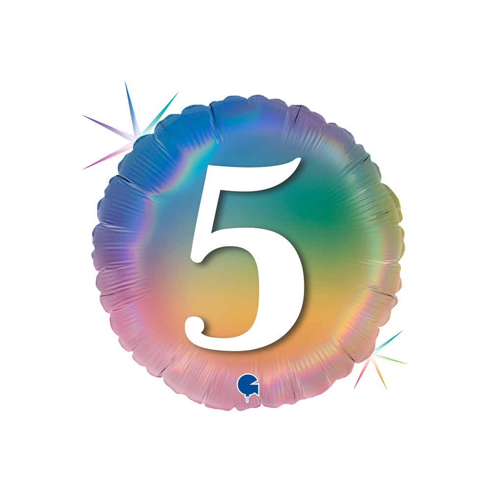 Balon foliowy 18", Cyfra 5 Happy Colourful Rainbow