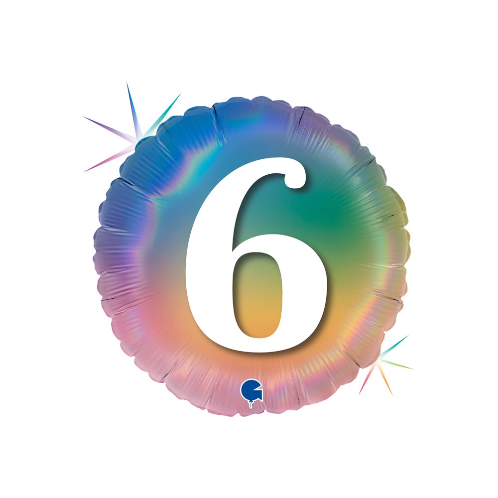 Balon foliowy 18", Cyfra 6 Happy Colourful Rainbow