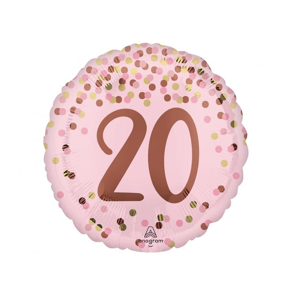 Balon foliowy 17", Pretty pink 20th birthday