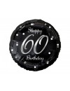 Balon foliowy Happy 60 Birthday, czarny, nadruk srebrny, 18"