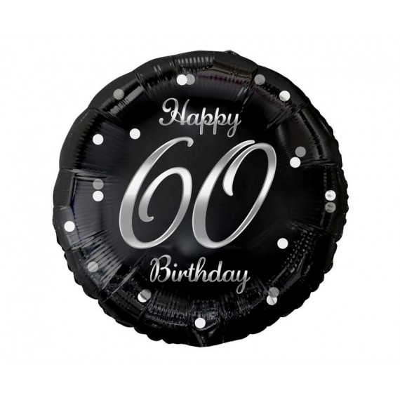 Balon foliowy Happy 60 Birthday, czarny, nadruk srebrny, 18"