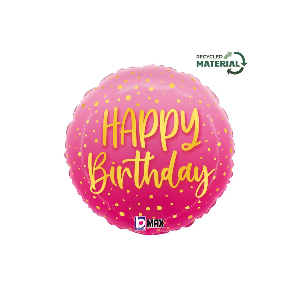 Balon foliowy 18'', Pink Happy Birthday