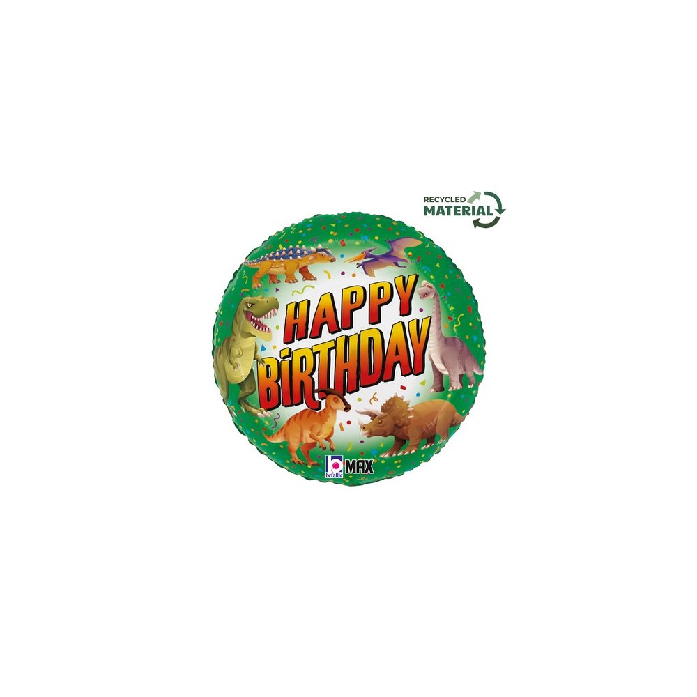 Balon foliowy 18'', Happy Birthday Dinozaury