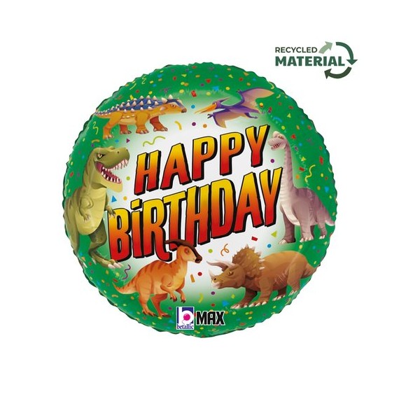Balon foliowy 18'', Happy Birthday Dinozaury