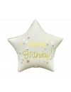 Balon foliowy Happy Birthday, gwiazda matowa biała 18"