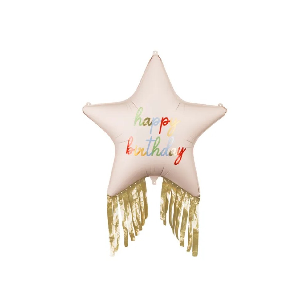 Balon foliowy Gwiazda z frędzlami Happy Birthday, 72x72 cm