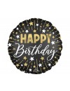 Balon foliowy 17'', Black silver gold Happy Birthday