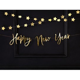 Baner Happy New Year, złoty, 66x18cm