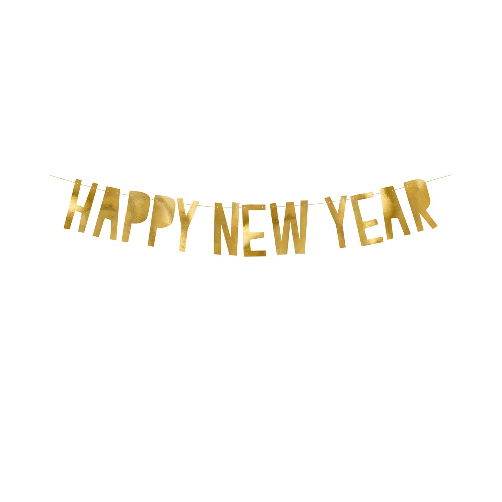 Baner Happy New Year, złoty, 10 x 90 cm
