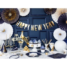 Baner Happy New Year, złoty, 10 x 90 cm