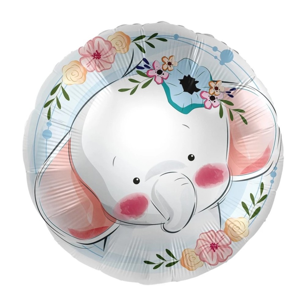 Balon Foliowy Słodki Słonik z Kwiatem 17"