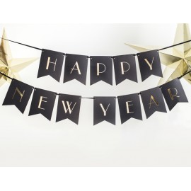 Baner Happy New Year, czarny, 15 x 170 cm