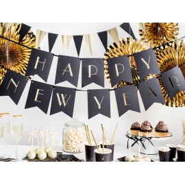 Baner Happy New Year, czarny, 15 x 170 cm