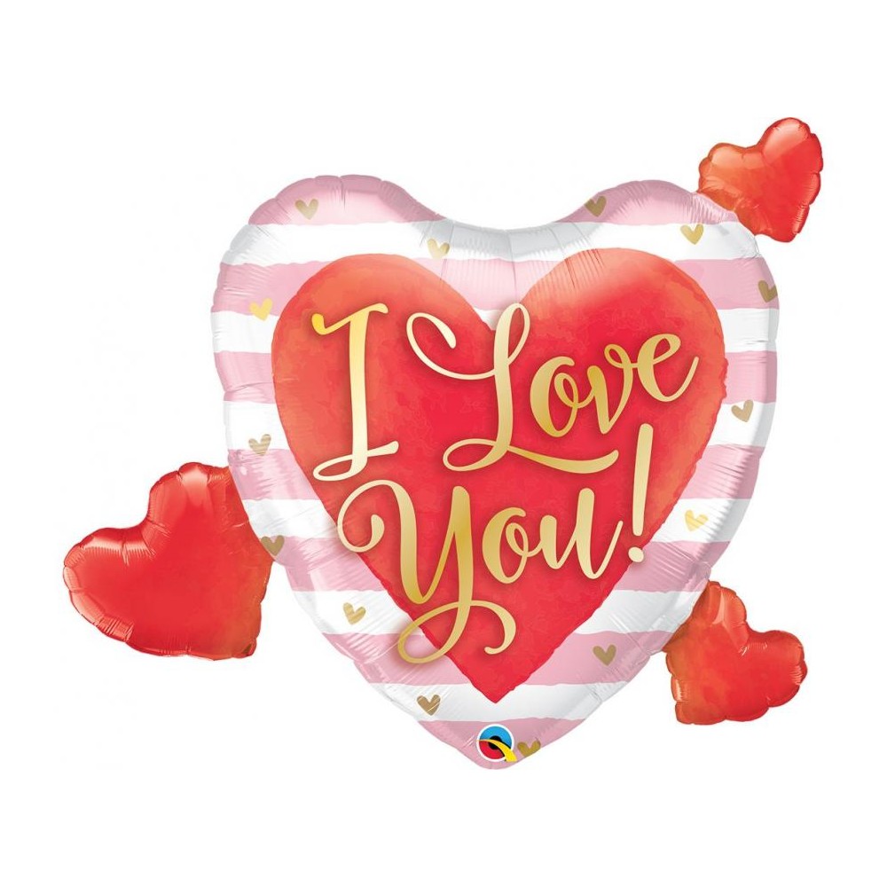 Balon foliowy 37", "I Love You" serca, różowo-białe paski