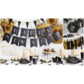 Baner Happy New Year, czarny, 15 x 170 cm