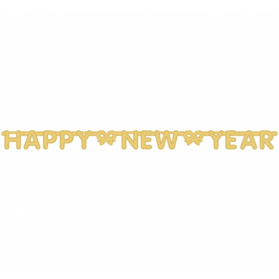 Girlanda brokatowa "Happy New Year", złota, 160x11 cm