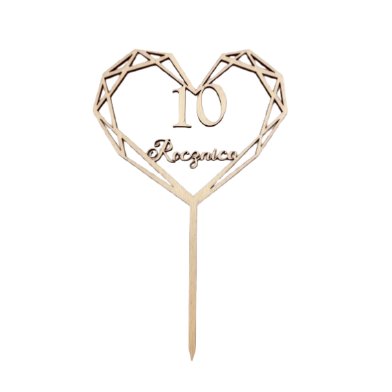 Topper drewniany - 10 Rocznica, 19 cm