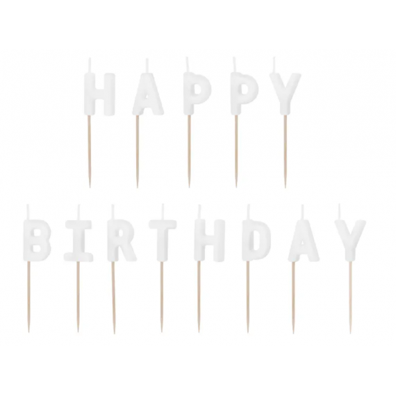 Świeczki urodzinowe Happy Birthday, 2.5 cm, biały