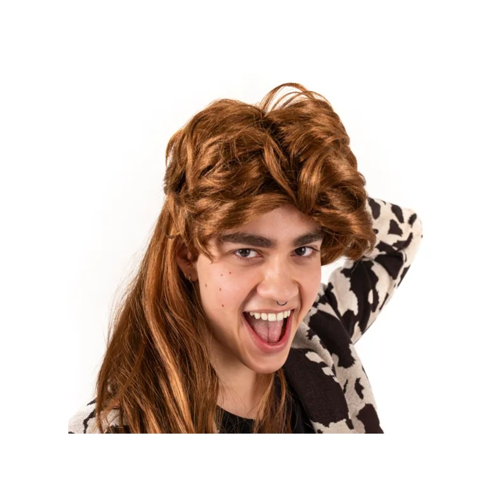 Peruka lata 80., długie włosy, rudy