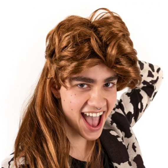 Peruka lata 80., długie włosy, rudy