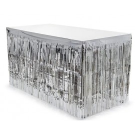 Dekoracja na brzeg stołu, frędzle, srebrna, 80x300 cm