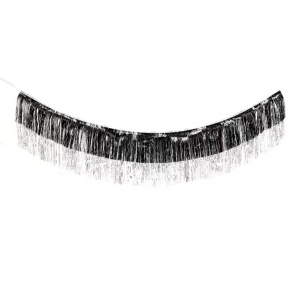 Kurtyna dekoracyjna czarno-srebrna, 200 cm x 33 cm