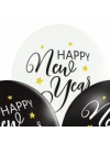 Balon lateksowy  czarne / białe z nadrukiem Happy New Year