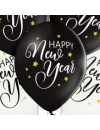 Balon lateksowy  czarne / białe z nadrukiem Happy New Year