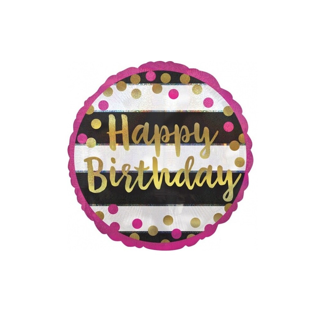 Balon foliowy 17'', Happy Birthday paski