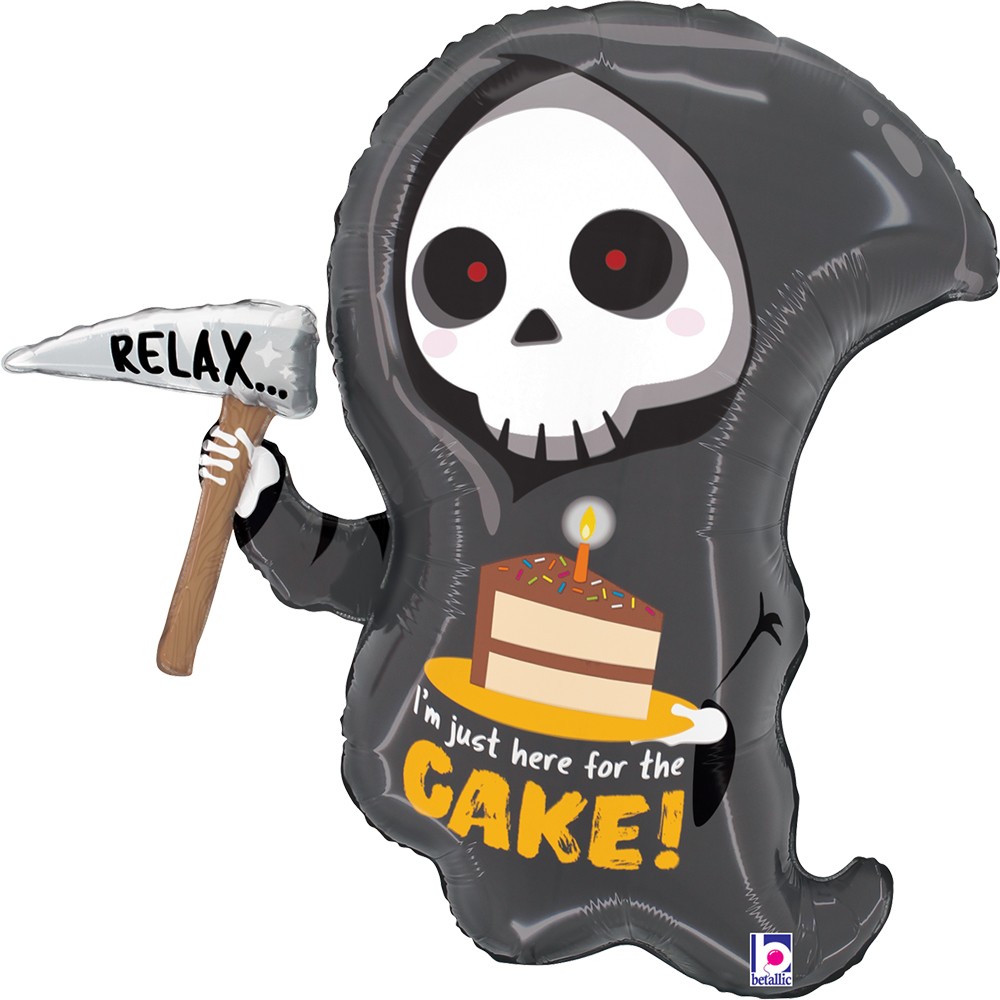 Balon foliowy 25'', Grim Reaper Birthday Cake, Kosiarz